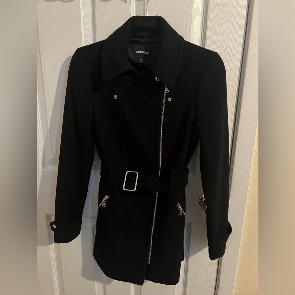 Jacket /Coat , Wool, Black belt zipper/Buttons. Sides Pockets/ cold weather